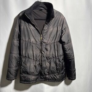 Burnside Mens Black Gray Plaid Coat‎ Sz M Fleece Lined SEE